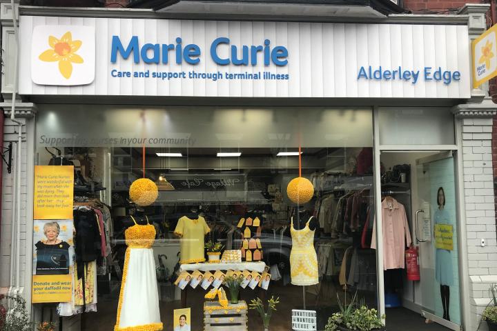 Marie Curie's Alderley Edge shop has unveiled a ball gown covered in more than 1,000 daffodil pin badges to celebrate the Great Daffodil Appeal (2) copy