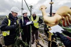 Cockerel takes flight to return to top of church spire