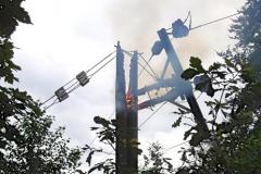 Telegraph poles on fire in Nether Alderley