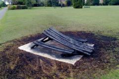 Park bench destroyed by fire