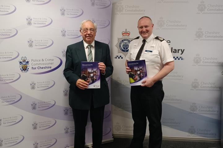 Police and Crime Commissioner John Dwyer and Chief Constable Mark Roberts with the Police and Crime Plan - High Res